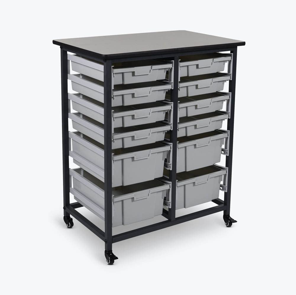 LUXOR MBS-DR-8S4L Mobile Bin Storage Unit - Double Row with Large and Small Gray Bins