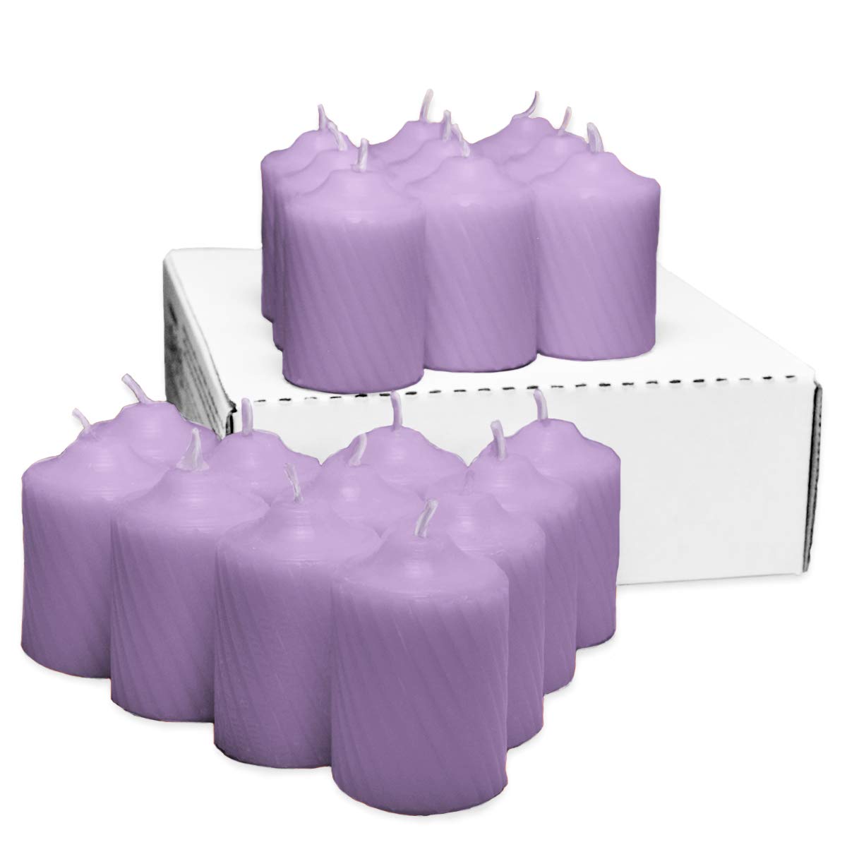 Lavender Scented Votive Candles - 15 Hour Long Burn Time - Textured Finish - Box of 20