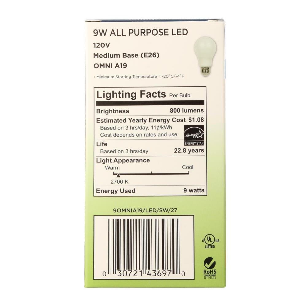 Westinghouse 4369700 60-Watt Equivalent Omni A19 Soft White LED Light Bulb with Medium Base