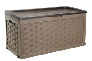 starplast 56811 plastic weave sit-on storage box - 88 gallon - mocha/brown - ideal for deck, patio, and backyard