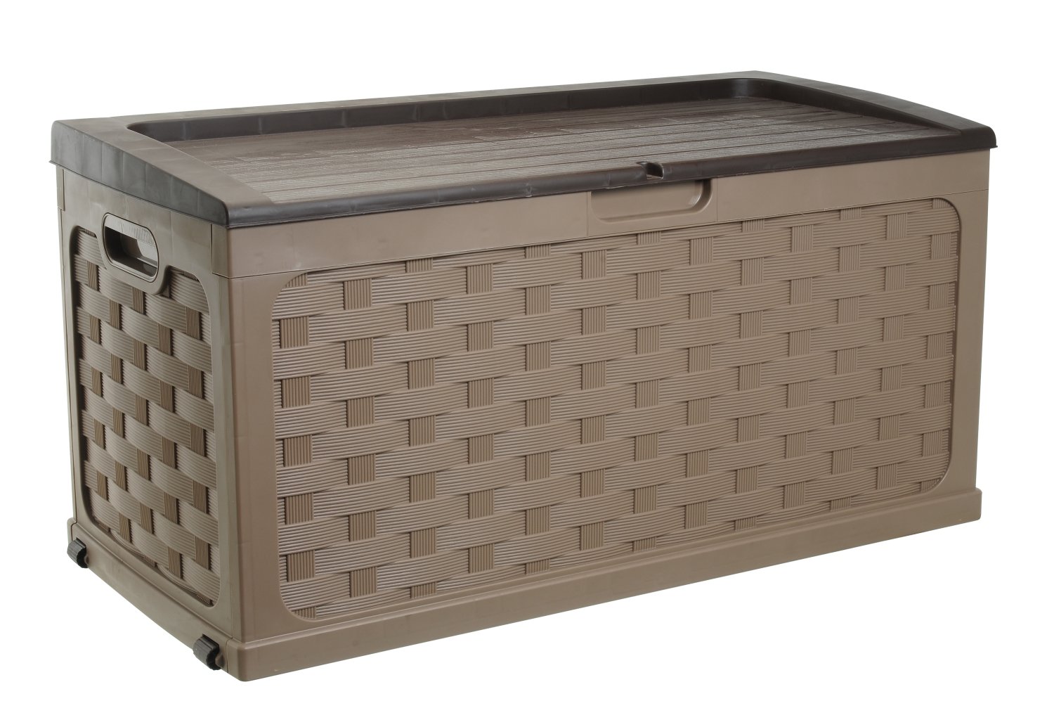 Starplast 56811 Plastic Weave Sit-On Storage Box - 88 Gallon - Mocha/Brown - Ideal for Deck, Patio, and Backyard