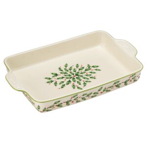 lenox holiday rectangular baker, 5.05 lb, red & green