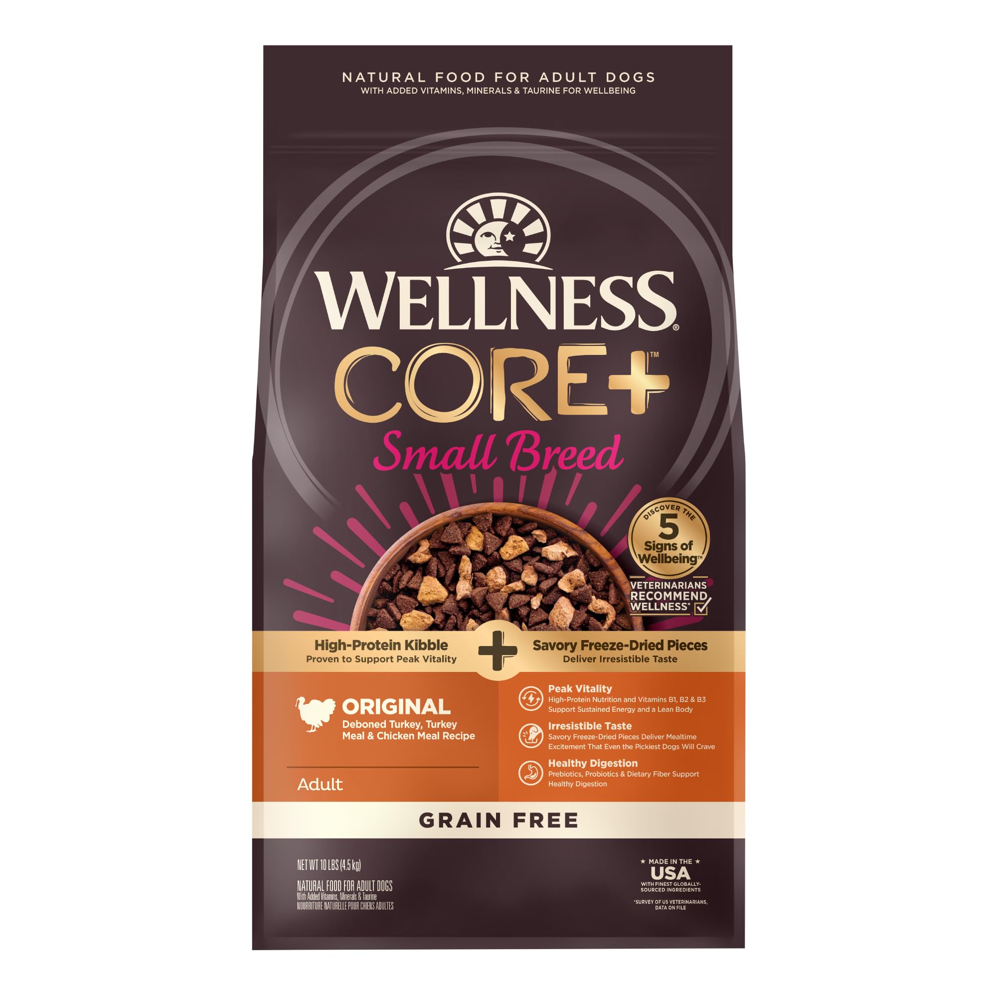 Wellness CORE+ (Formerly RawRev) Natural Grain Free Small Breed Dry Dog Food, Original Turkey & Chicken with Freeze Dried Turkey, 10-Pound Bag