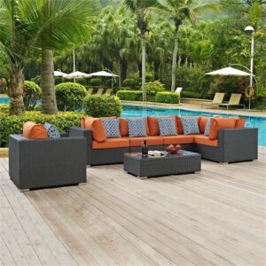 Modway EEI-2374-CHC-TUS-SET Sojourn Wicker Rattan 7 Piece Outdoor Patio Sunbrella Sectional Set, Canvas Tuscan Orange