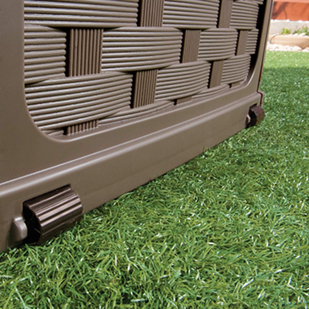 Starplast 56811 Plastic Weave Sit-On Storage Box - 88 Gallon - Mocha/Brown - Ideal for Deck, Patio, and Backyard