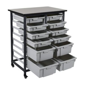 LUXOR MBS-DR-8S4L Mobile Bin Storage Unit - Double Row with Large and Small Gray Bins