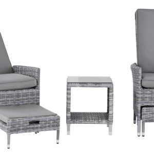 Elle Decor Vallauris Patio Outdoor Furniture Collection, Premium All Weather Wicker, 5 Piece Reclining Set, Gray