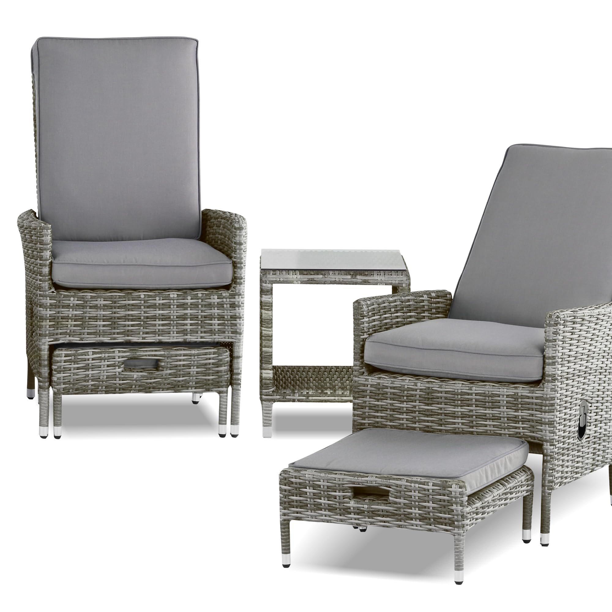 Elle Decor Vallauris Patio Outdoor Furniture Collection, Premium All Weather Wicker, 5 Piece Reclining Set, Gray