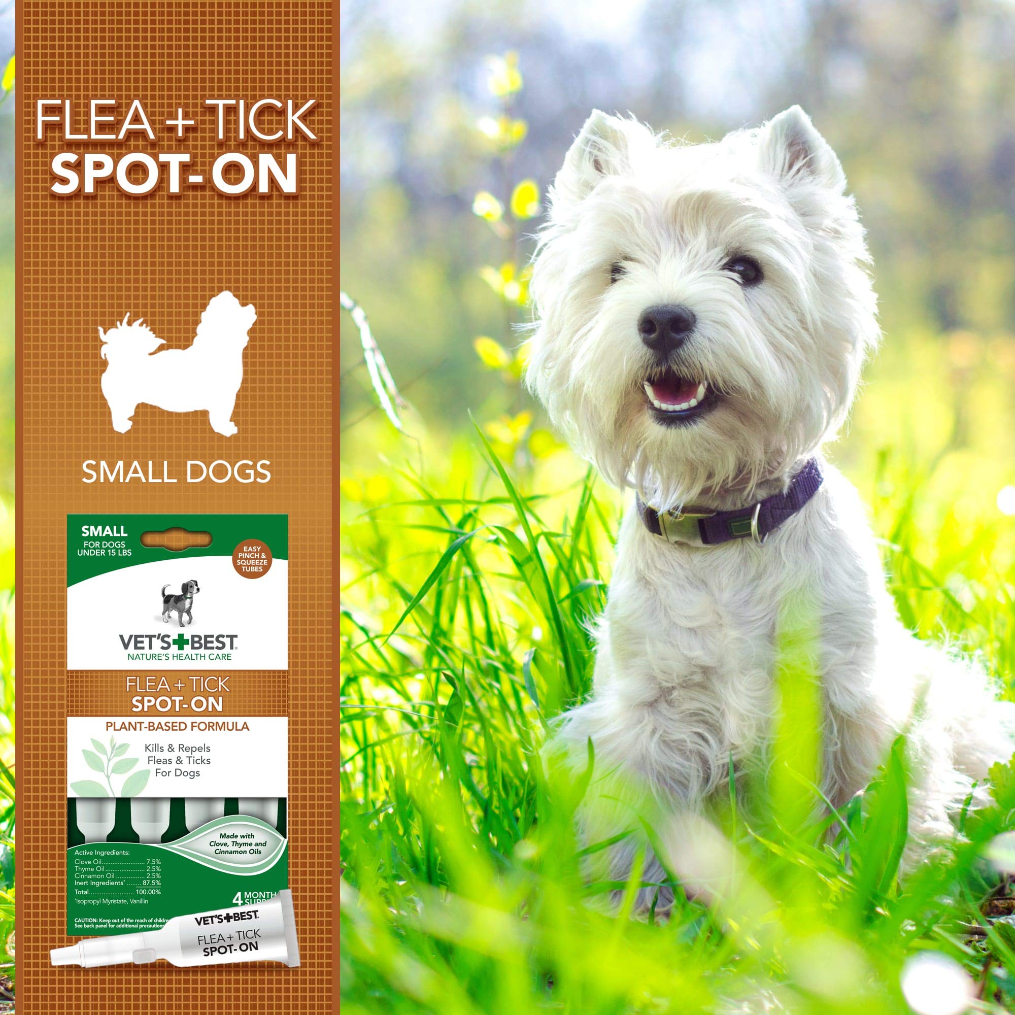 Vet's Best Topical Flea & Tick Treatment for Dogs up to 15lbs, 4 Month Supply