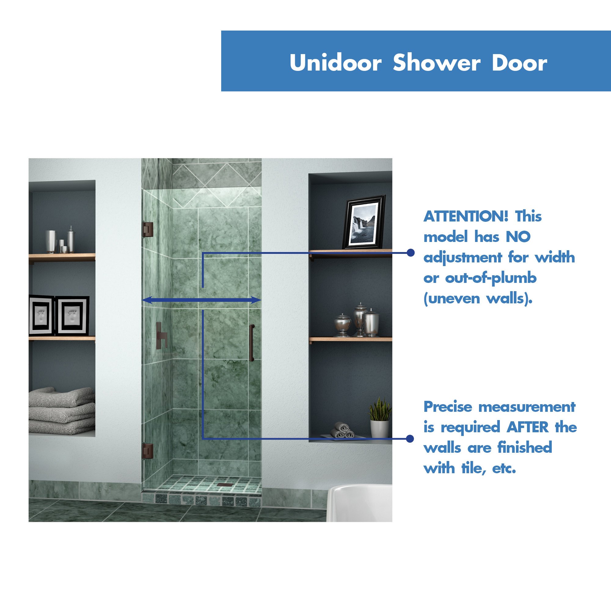 DreamLine Unidoor 24 in. W x 72 in. H Frameless Hinged Shower Door in Satin Black, SHDR-20247210F-09