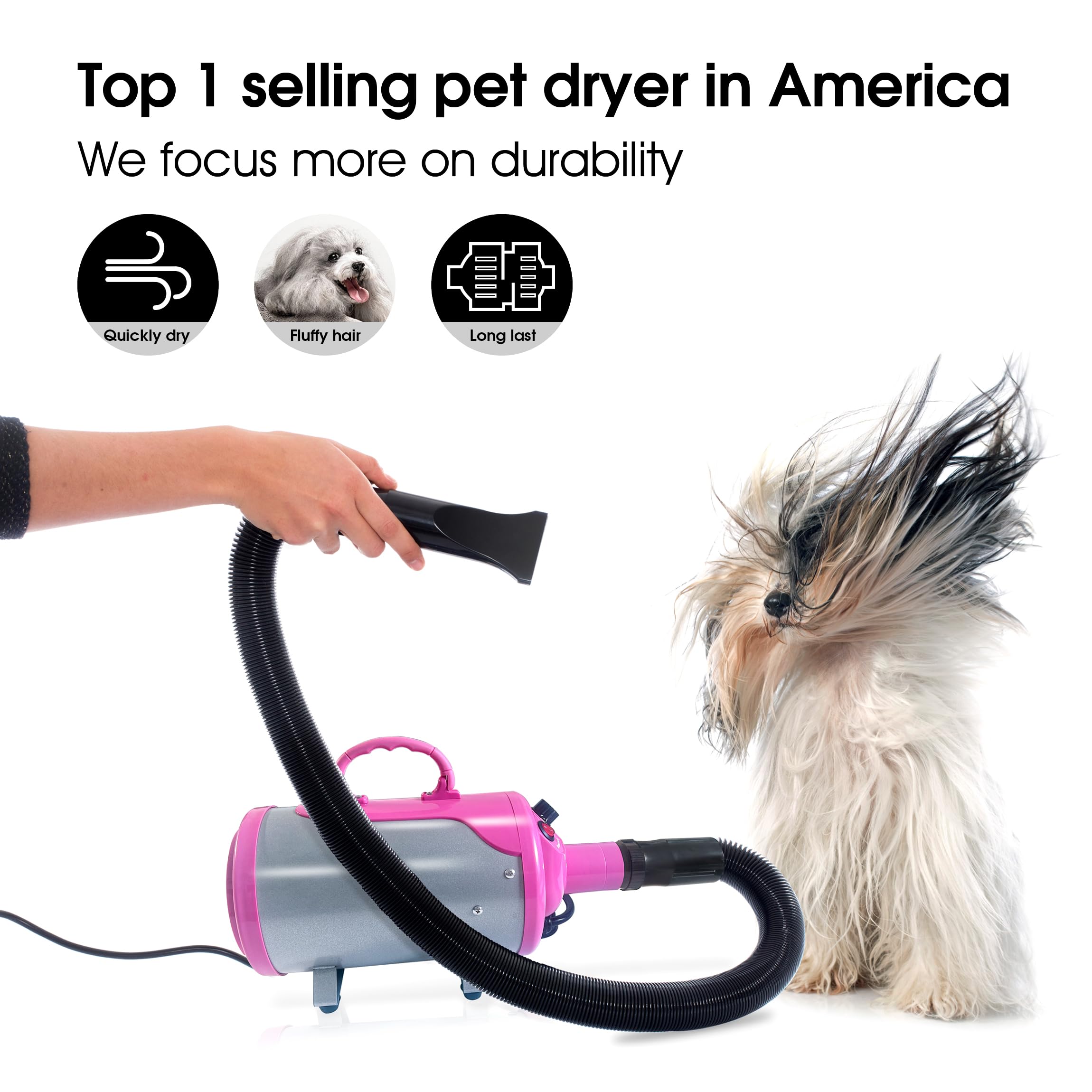 SHELANDY Groomer Partner Pet Hair Force Dryer Dog Grooming Blower with Heater (Pink)