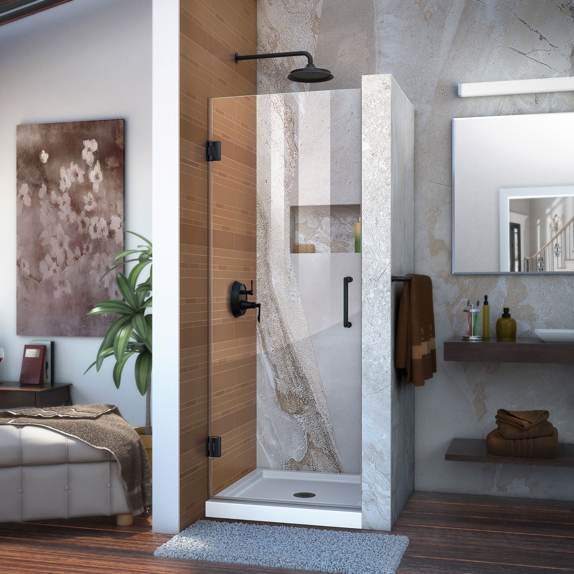 DreamLine Unidoor 24 in. W x 72 in. H Frameless Hinged Shower Door in Satin Black, SHDR-20247210F-09