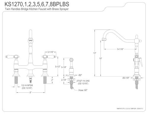 Kingston Brass KS1271BPLBS Bel-Air Bridge Kitchen Faucet, 8-3/4" In Spout Reach, Polished Chrome