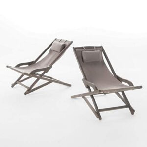 christopher knight home nikki outdoor wood and canvas sling chairs, 2-pcs set, grey