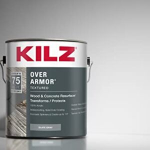 KILZ Over Armor Wood & Concrete Resurfacer, Exterior, Textured, Slate Gray, 1 Gallon