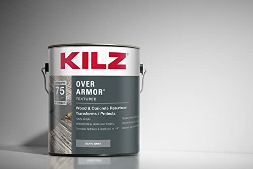 KILZ Over Armor Wood & Concrete Resurfacer, Exterior, Textured, Slate Gray, 1 Gallon