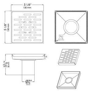 ALFI brand ABSD55C 5" x 5" Modern Square Stainless Steel Shower Drain with Groove Holes, Silver