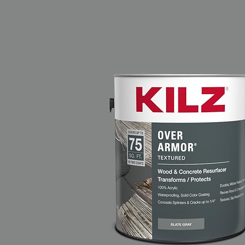 KILZ Over Armor Wood & Concrete Resurfacer, Exterior, Textured, Slate Gray, 1 Gallon