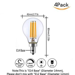 CTKcom G45 4W E14 Base Candelabra LED Bulbs Dimmable(4 Pack)-Vintage Edison LED Bulb 40W Equivalent 2700K Warm White Lamp for Home,Pendant Lights,Sconces,Antique Light Fixtures 110V~130V AC