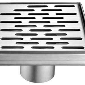 ALFI brand ABSD55C 5" x 5" Modern Square Stainless Steel Shower Drain with Groove Holes, Silver