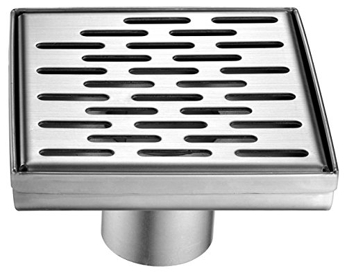 ALFI brand ABSD55C 5" x 5" Modern Square Stainless Steel Shower Drain with Groove Holes, Silver