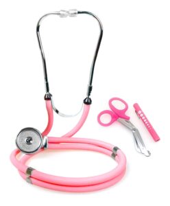 pink stethoscope kit with 7.5" nurse scissors and pupil gauge penlight - ideal gift for emt, nurse, medical student, paramedic and first responders