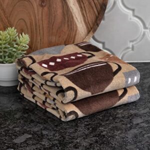 T-fal Fiber Reactive Print Kitchen Towels: Highly Absorbent, Super Soft - 100% Cotton, 16"x28" Dish Towels for Cleaning & Drying Dishes, Pans, Glassware, or Countertops, 2-Pack, Coffee