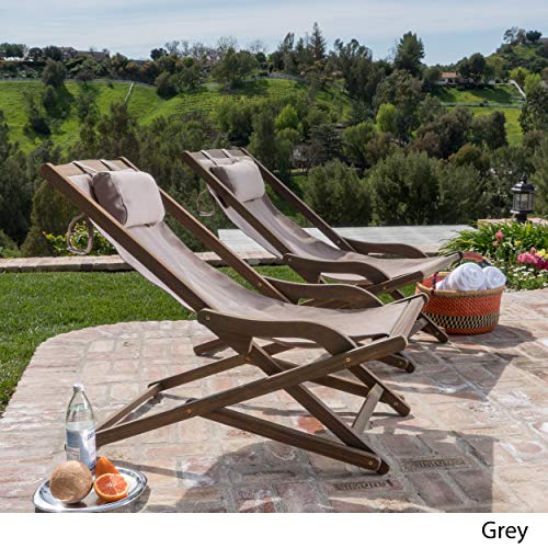 Christopher Knight Home Nikki Outdoor Wood and Canvas Sling Chairs, 2-Pcs Set, Grey