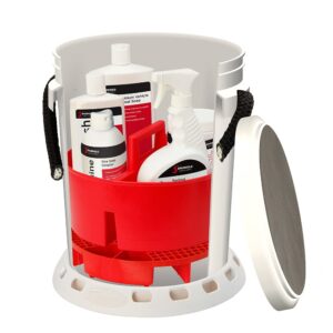 shurhold 5 gallon white bucket kit - includes bucket, caddy, grate seat, buff magic, pro polish brite wash, smc & serious shine