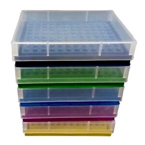 pul factory plastic 96-well pcr rack for 0.2ml micro centrifuge tube, assorted colors, pack of 5