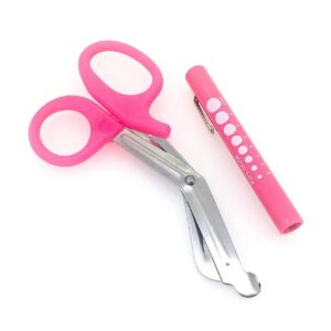 Pink Stethoscope Kit with 7.5" Nurse Scissors and Pupil Gauge Penlight - Ideal Gift for EMT, Nurse, Medical Student, Paramedic and First Responders