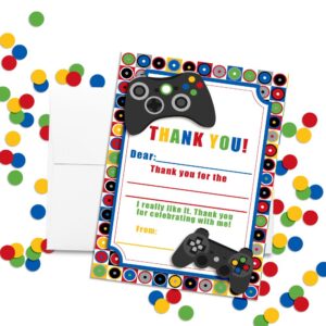 Game On Video Gamer Themed Thank You Notes for Kids, Ten 4" x 5.5" Fill in the Blank Cards with 10 White Envelopes by AmandaCreation