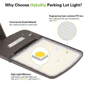 hykolity 240W/300W Switchable LED Parking Lot Light, 150LM/W 5000K LED Street Lighting with Photocell Sensor[750W-1000W HPS Equiv.] 5000K 100-277V, Commercial Adjustable Arm Mount LED Shoebox Light