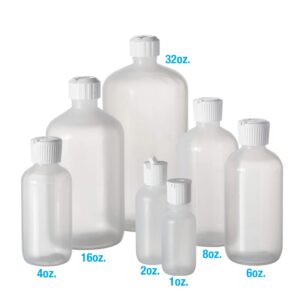 Consolidated Plastics Boston Round Bottles with Flip-Top Cap, LDPE, 16 oz, White, 12 Piece