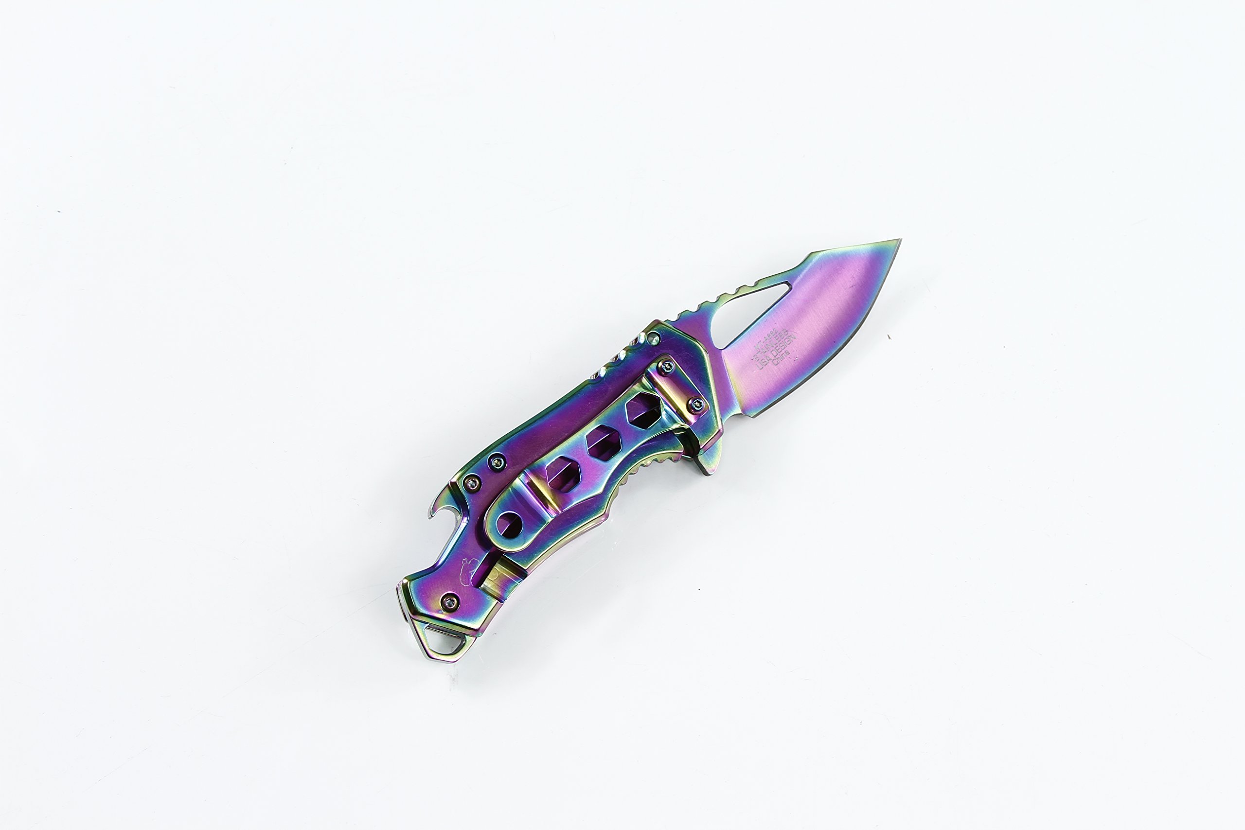 Small Colored MTech Style Pocket Knife Spring Asissted (Ti-Rainbow)