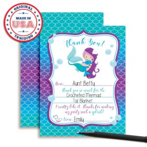 Magical Mermaid Thank You Notes for Kids, Ten 4" x 5.5" Fill In The Blank Cards with 10 White Envelopes by AmandaCreation