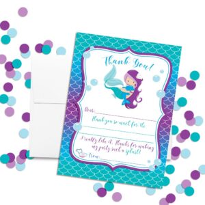 Magical Mermaid Thank You Notes for Kids, Ten 4" x 5.5" Fill In The Blank Cards with 10 White Envelopes by AmandaCreation