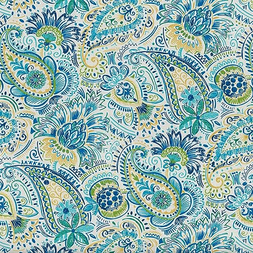 Pillow Perfect Paisley Indoor/Outdoor Split Back Chaise Lounge Cushion with Ties, Plush Fiber Fill, Weather, and Fade Resistant, 72.5" x 21", Blue/Yellow Gilford,