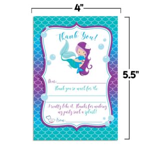 Magical Mermaid Thank You Notes for Kids, Ten 4" x 5.5" Fill In The Blank Cards with 10 White Envelopes by AmandaCreation