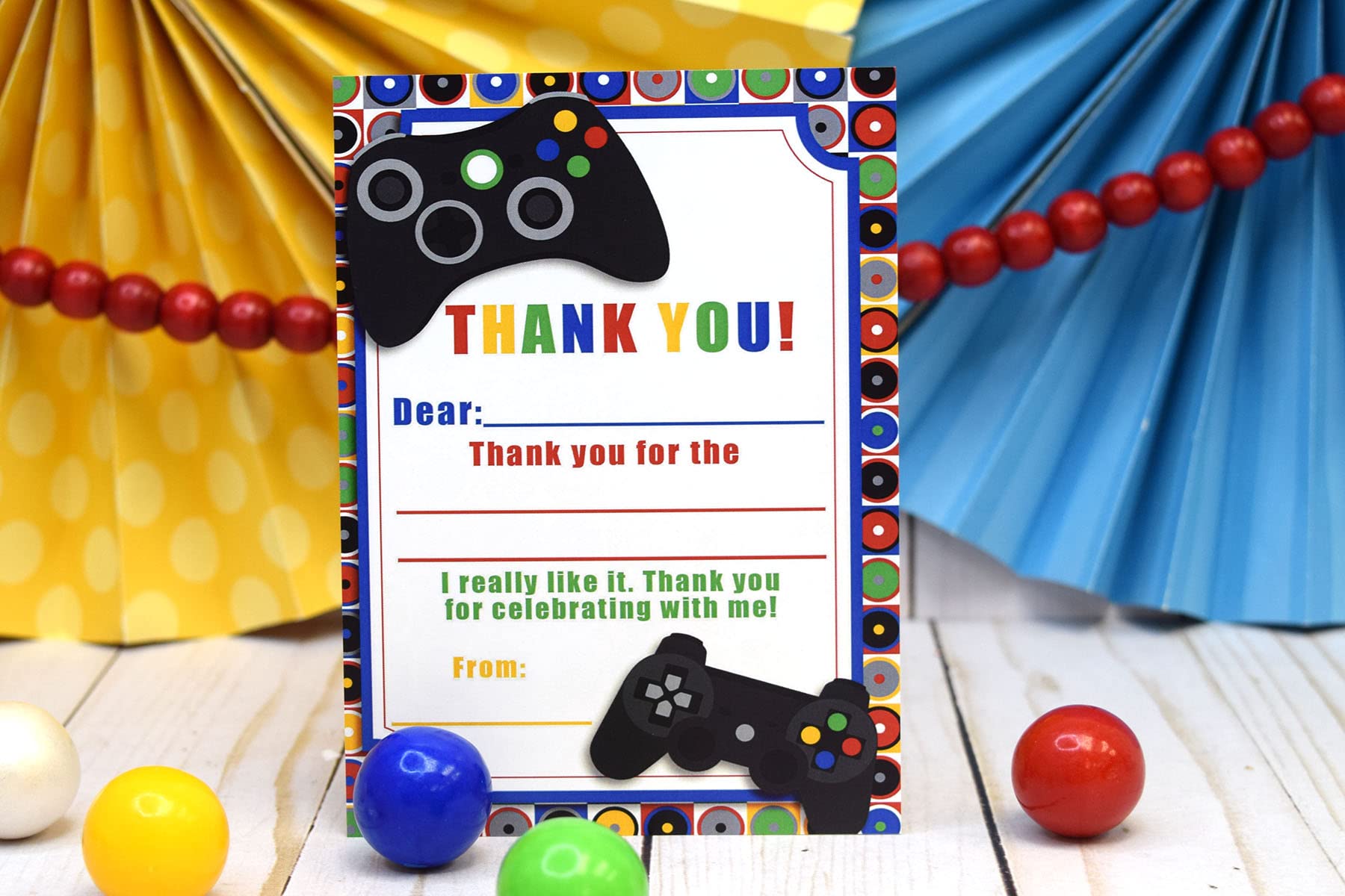 Game On Video Gamer Themed Thank You Notes for Kids, Ten 4" x 5.5" Fill in the Blank Cards with 10 White Envelopes by AmandaCreation