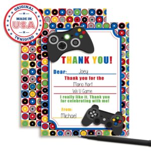 Game On Video Gamer Themed Thank You Notes for Kids, Ten 4" x 5.5" Fill in the Blank Cards with 10 White Envelopes by AmandaCreation