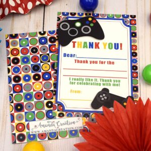 Game On Video Gamer Themed Thank You Notes for Kids, Ten 4" x 5.5" Fill in the Blank Cards with 10 White Envelopes by AmandaCreation