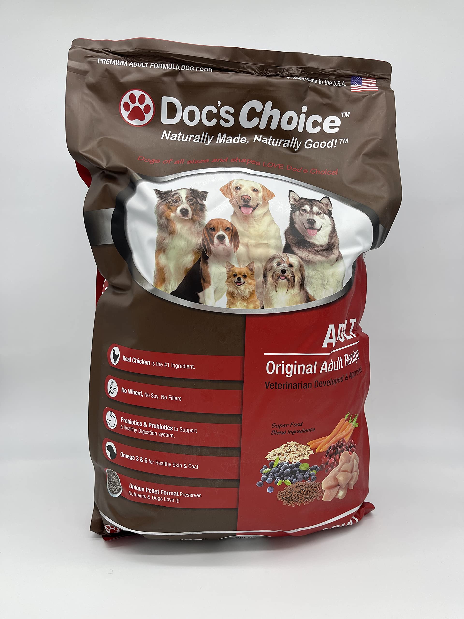 Doc's Choice Premium Adult Chicken Dry Dog Food - Great for Adults and Seniors, Veterinarian Developed, No Fillers/Artificial Ingredients, Made in The USA