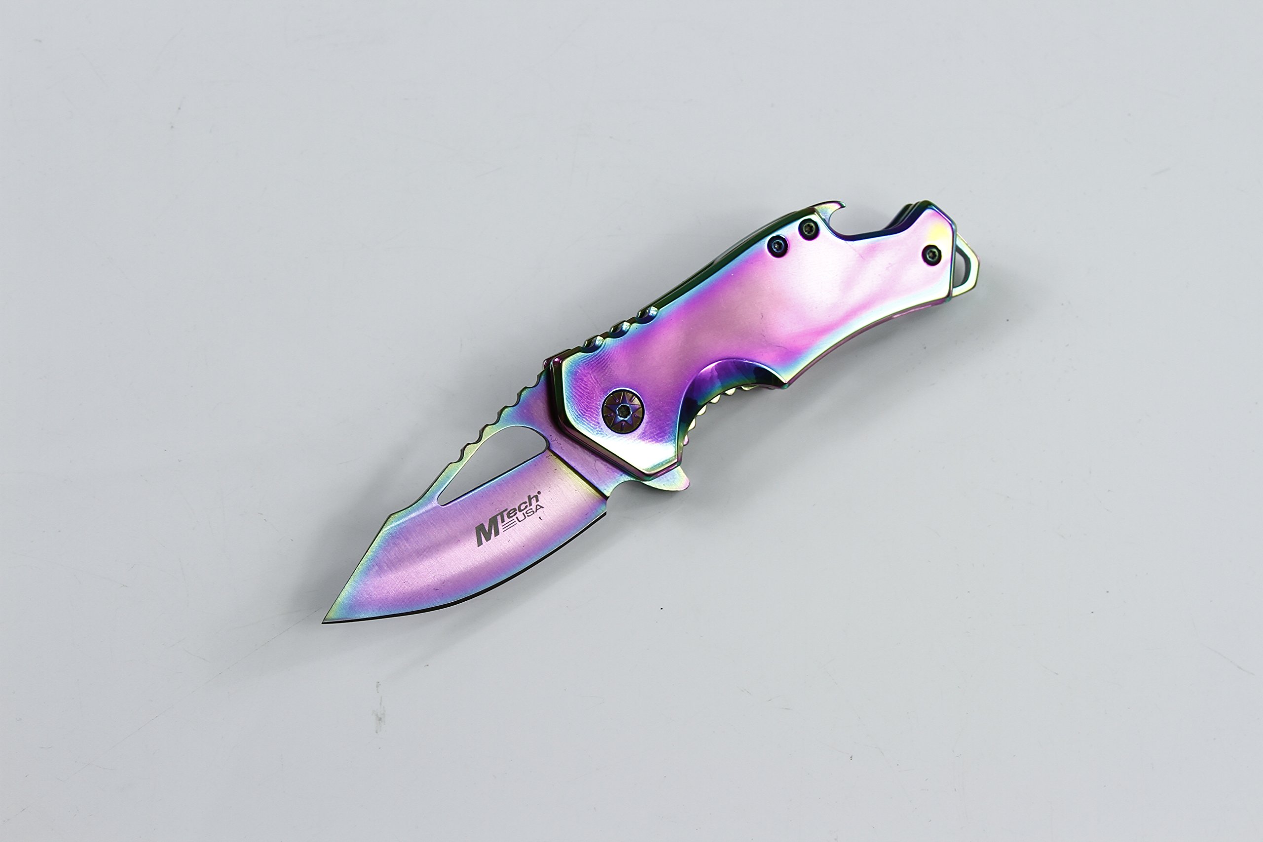 Small Colored MTech Style Pocket Knife Spring Asissted (Ti-Rainbow)