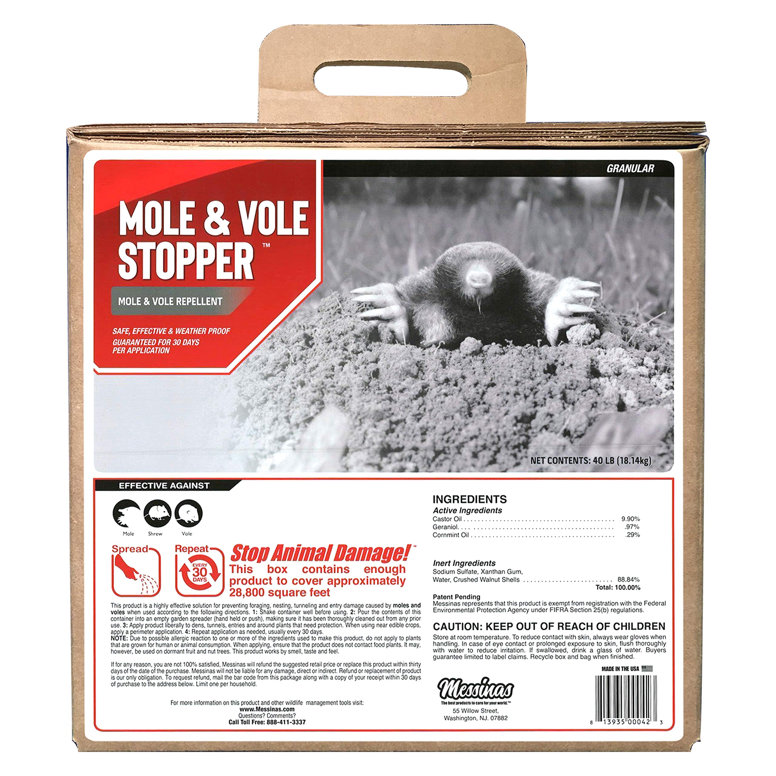 Mole & Vole Stopper, Granular Animal Repellent, All Natural, Effective All Year Round, Safe for People and Pets, No Harsh Chemicals, Ready to Use, Mole & Vole Animal Repellent - 40 lb. Bulk