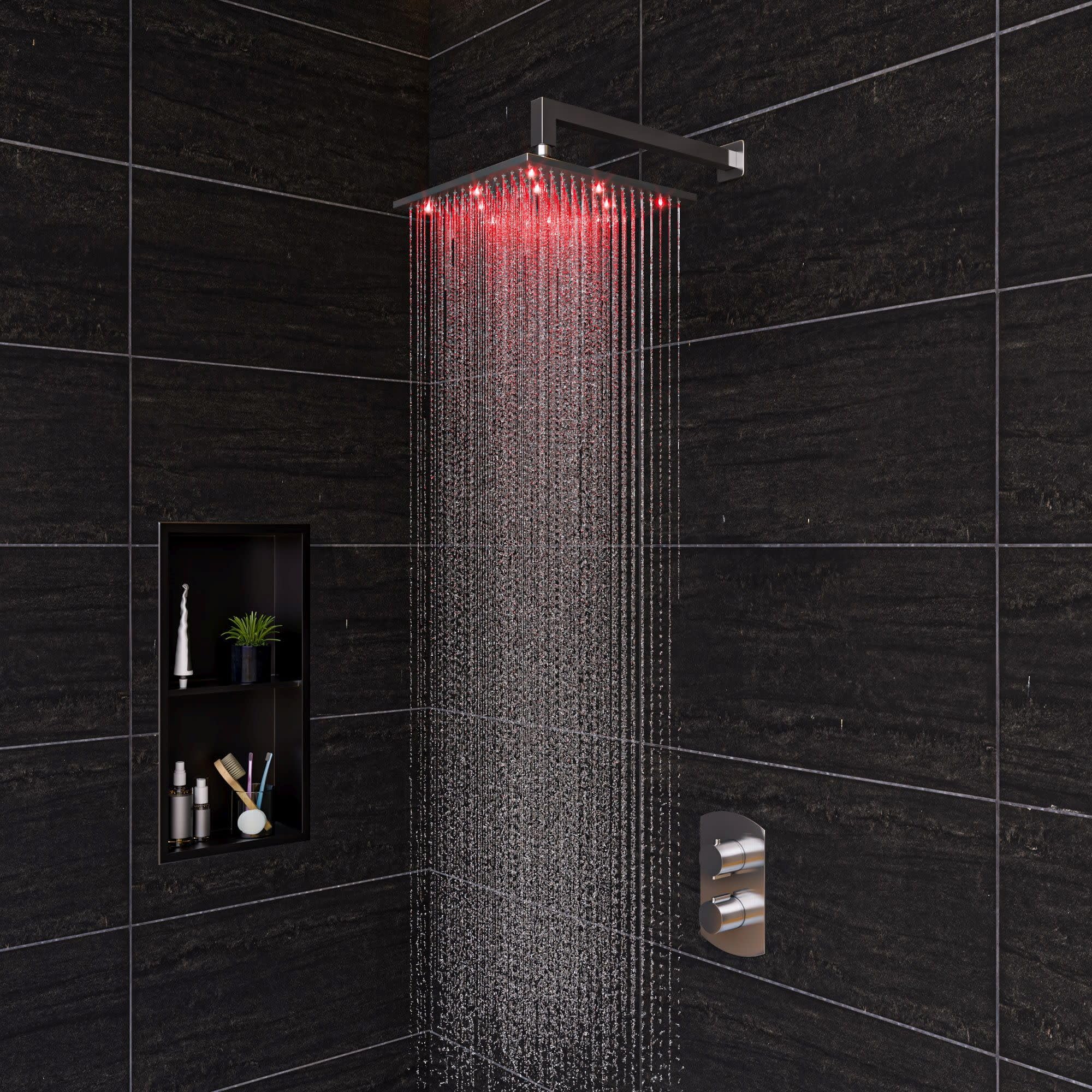 ALFI brand LED12S-PC Polished Chrome 12" Square Multi Color LED Rain Shower Head, 11.75" L x 11.75" W x 0.38" H