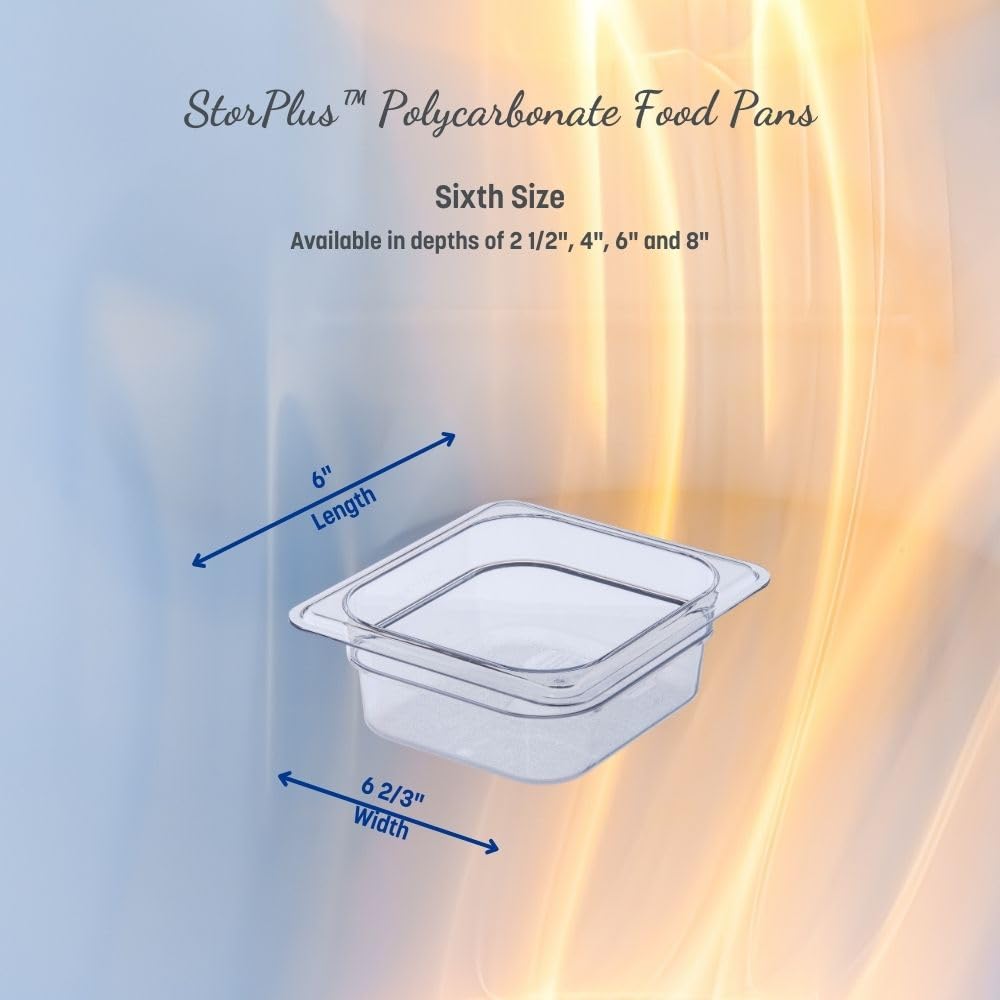 Carlisle FoodService Products Storplus Food Pan, Food Storage Container with Spoonable Corners for Catering, Buffets, Restaurants, Polycarbonate (Pc), 1/6 Size 4 Inches Deep, Clear, (Pack of 6)