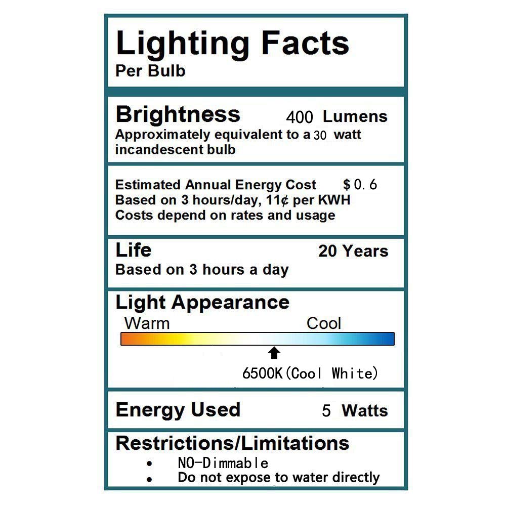 CTKcom A19 LED Light Bulbs 5W(4 Pack)- 40 Watt Equivalent 6000K Daylight White LED Light Bulbs E26/E27 Base,270 Degree Beam Angle for Home Dining Room Bedroom Living Room,UL Listed,Pack of 4