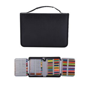 yosoo 150 slots pu leather fabric pencil case large capacity zippered pen bag pouch with handle s multi-layer art pencils storage organizer stationary case, black