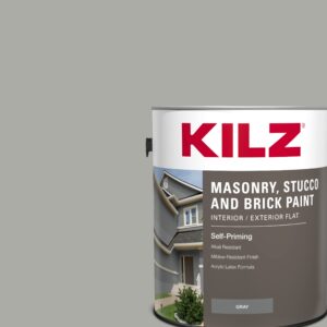 KILZ Self-Priming Masonry, Stucco and Brick Paint, Interior/Exterior, Flat, Gray, 1 Gallon